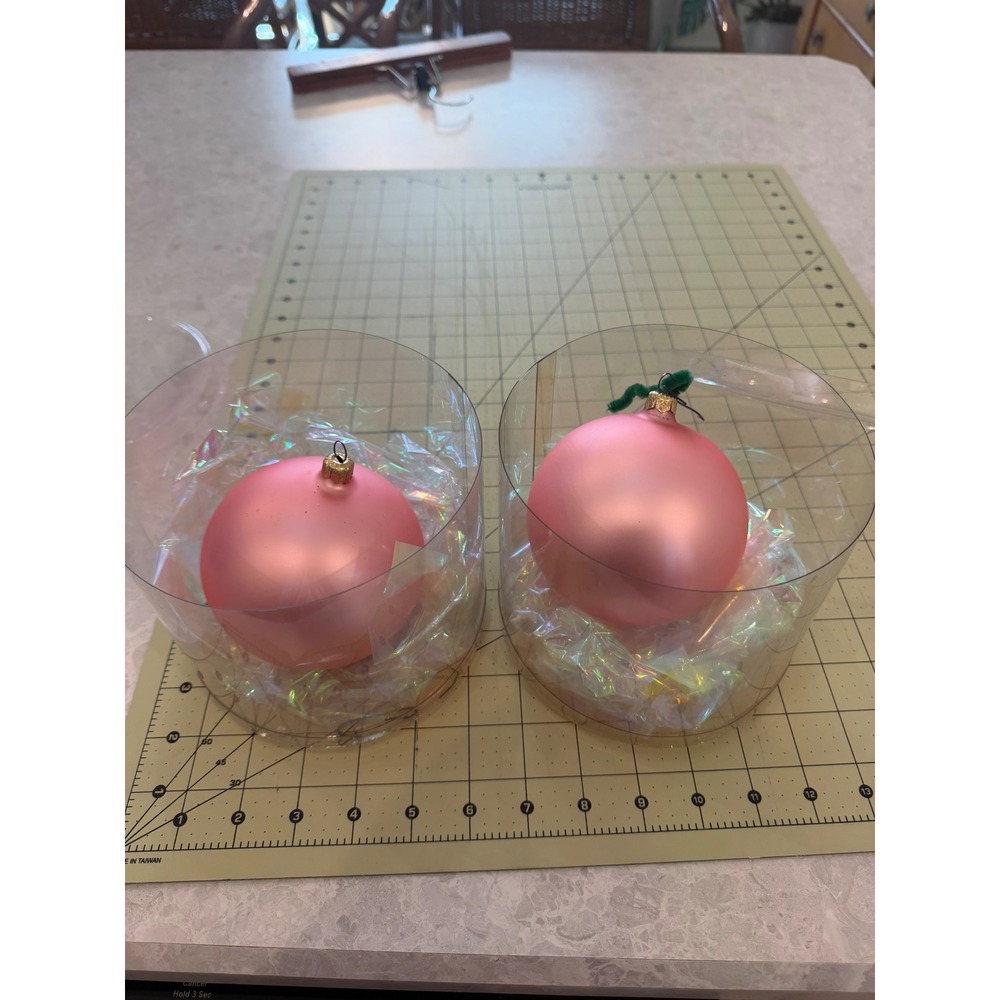 Fine European Glass Christmas Ornaments Matte Pink Set of 2 Large 3 Inch Ball